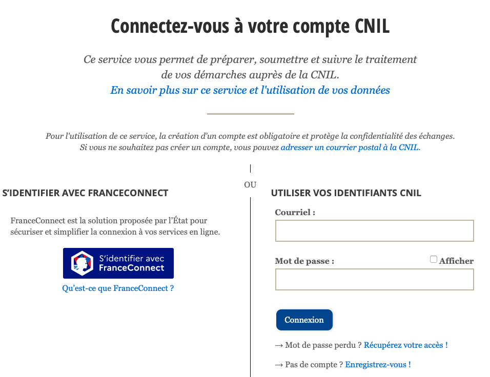 Connexion compte CNIL